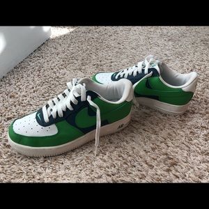 Green, Blue, and White Nike Air Force 1